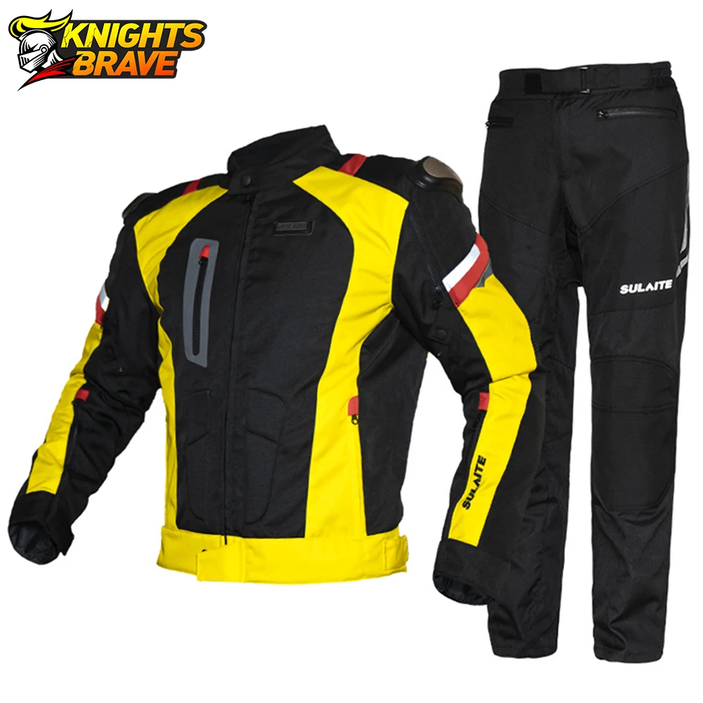 

SULAITE Cold-proof Motorcycle Jacket Moto+Protector Motorcycle Pants Waterproof Moto Suit Touring Clothing Protective Gear Set