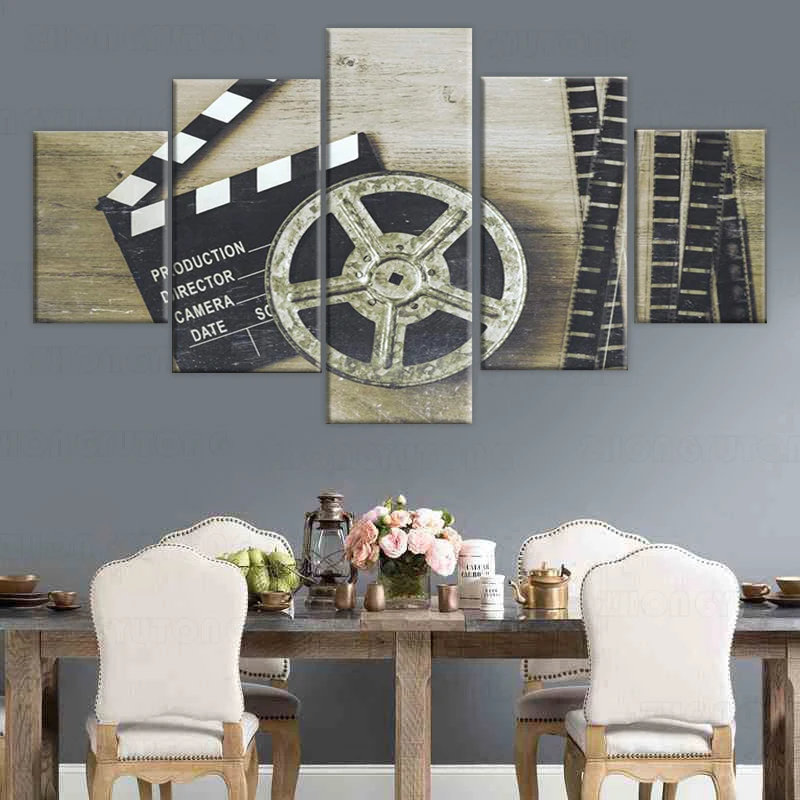 Черно-белые картины кино Хлопушка доска настенное искусство 5 шт. холст