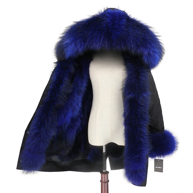 black blue blue OFTBUY, водонепроницаемое пальто с натуральным мехом, длинная парка, зимняя куртка для женщин, натуральный мех енота, воротник, капюшон, подкладка из лисьего меха, теплая уличная одежда - Цвет: black blue blue