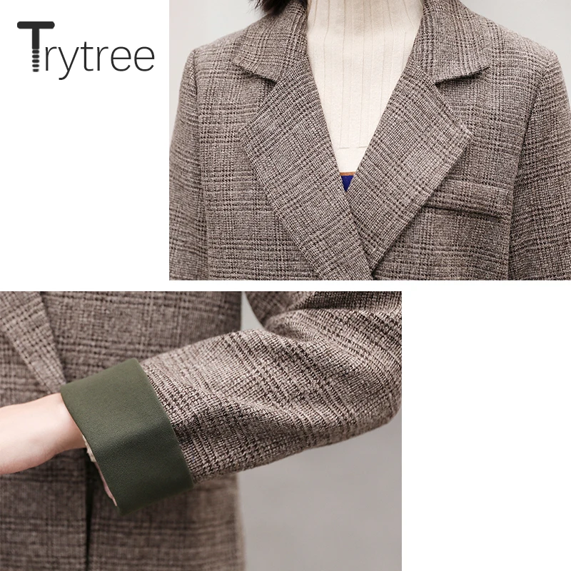 Trytree 2019 осеннее Женское пальто повседневное с отложным воротником двубортное в