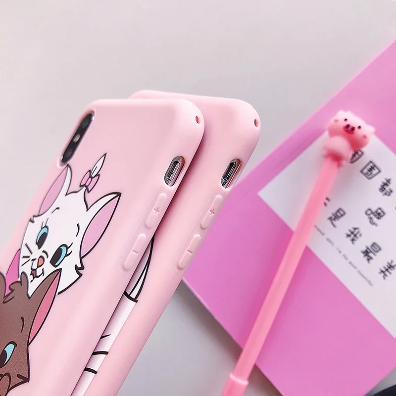 Аристокаты мультфильм Tsundere Зонт кошка Мэри чехол для iPhone X Xs XR Max 7 8 6 6s Plus милый котенок розовый Кремний Мягкий ТПУ чехол Капа