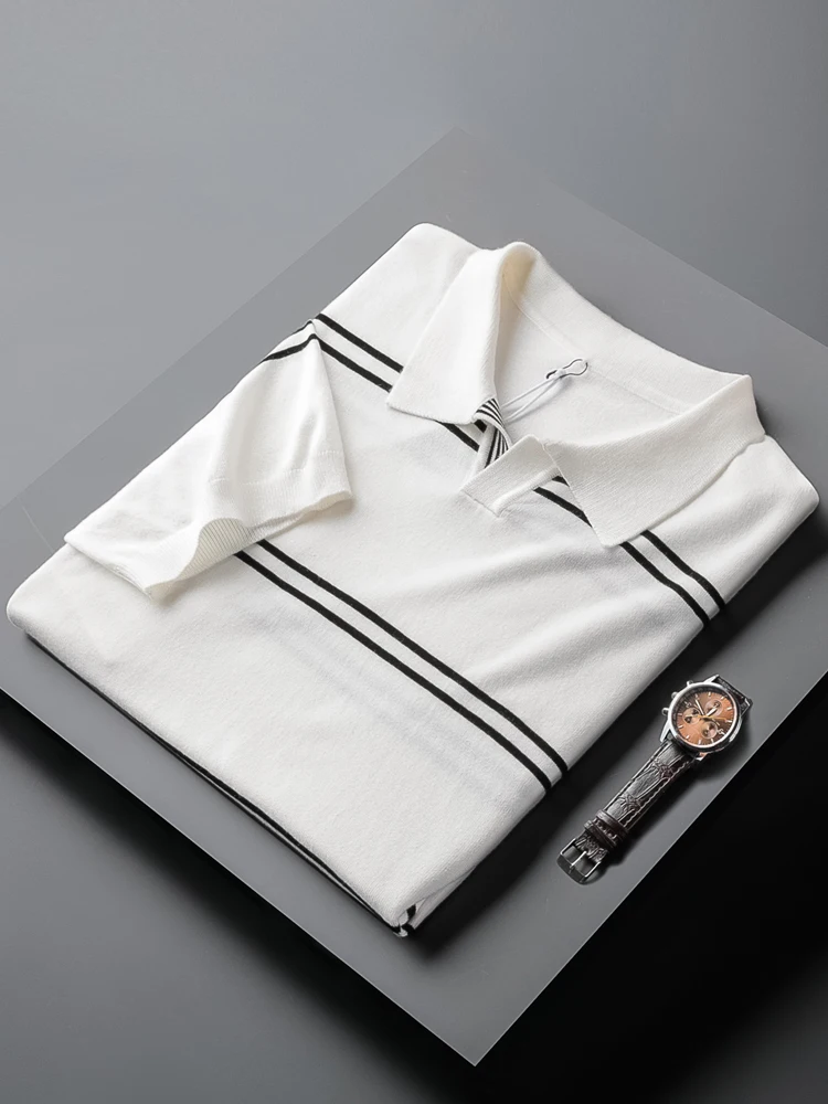 

2021 модная летняя рубашка поло в полоску для мужчин Slim Fit Повседневная трикотажная одежда Polo Homme с коротким рукавом отложным воротником поло ...
