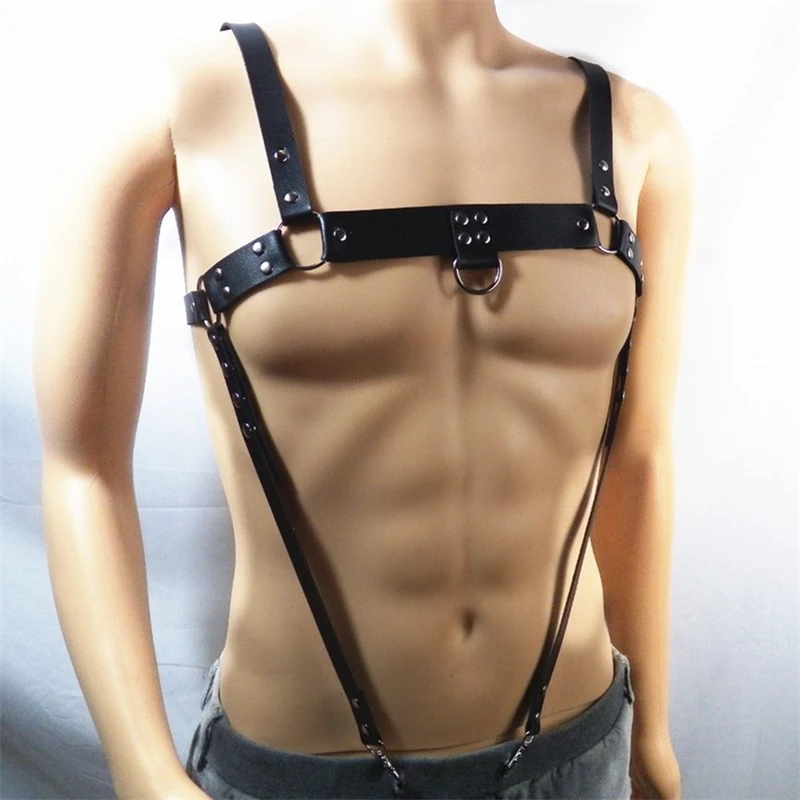 Фетиш кожаные топы мужские ремни готические регулируемые для тела портупея геев