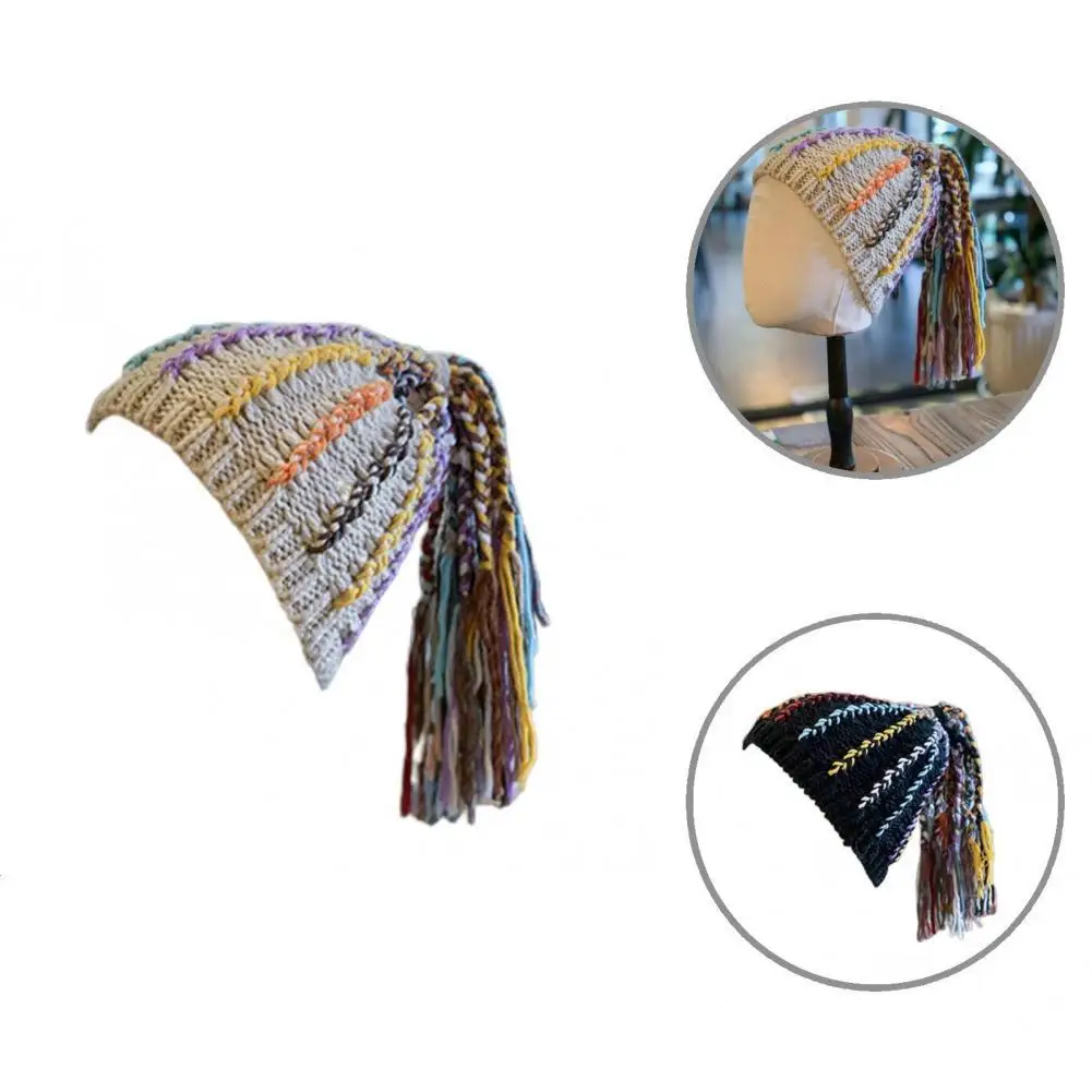 

Красочная стильная забавная плетеная шерстяная шапка-парик Вязаная Шерстяная Шапка-парик в этническом стиле для повседневной жизни