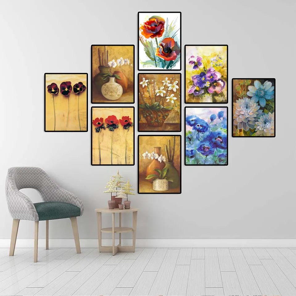 

Home Decor Modern creative personality sofa background wall painting simple canvas printings Blue Flowers For Living-room