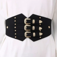 fashion pu leather elastic wide corset belts for women belt buckle waist straps designer female coat dress waistband girdle