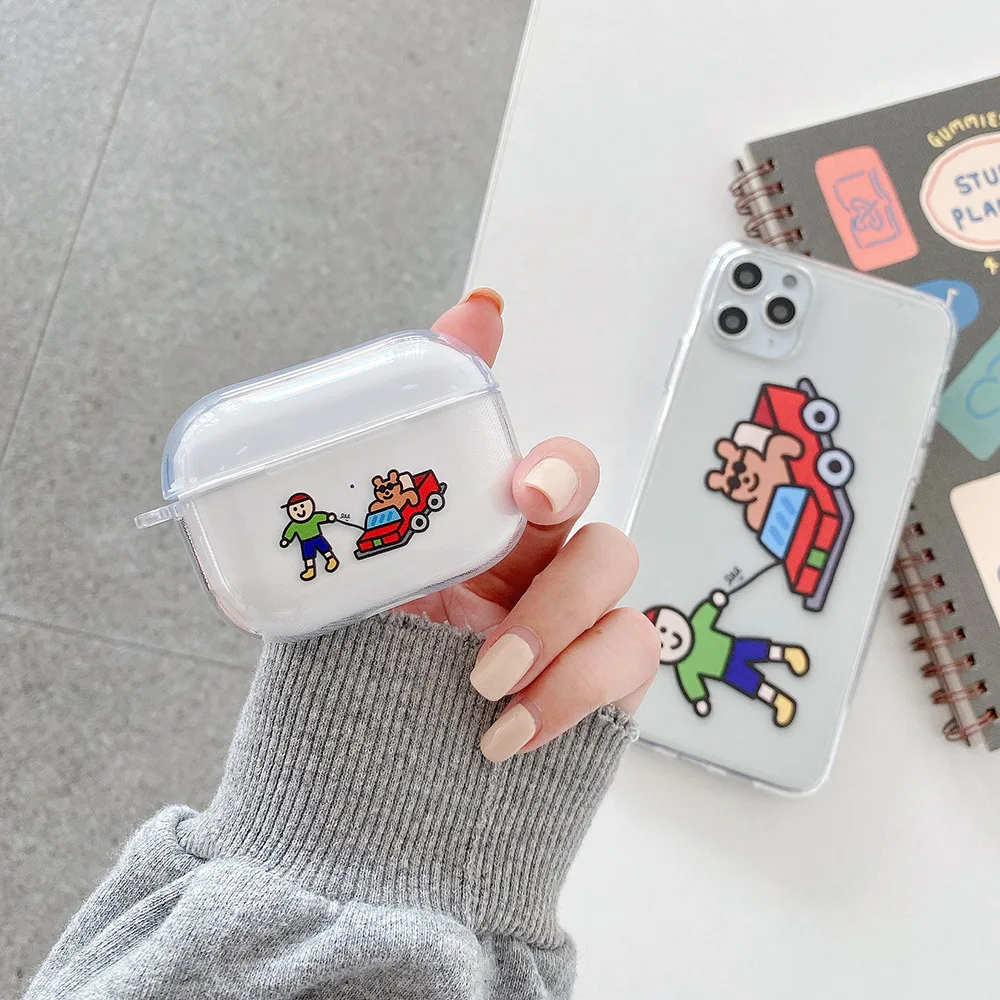 

Cartoon Cute Boy Graffiti Suitable for AirPods1/2/Pro3 Bluetooth Headset Transparent Couple Silicone Protective Cover Wholesale