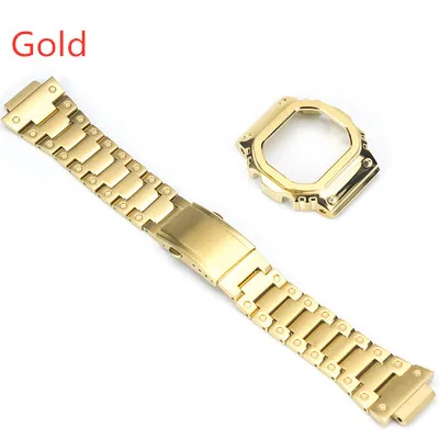 Gold Set Ремешки для наручных часов из нержавеющей стали, Ремешки для наручных часов, Ремешки для наручных часов, браслет для DW5600 GMW5610 GW5000, Прямая поставка - Цвет ремешка: Gold Set