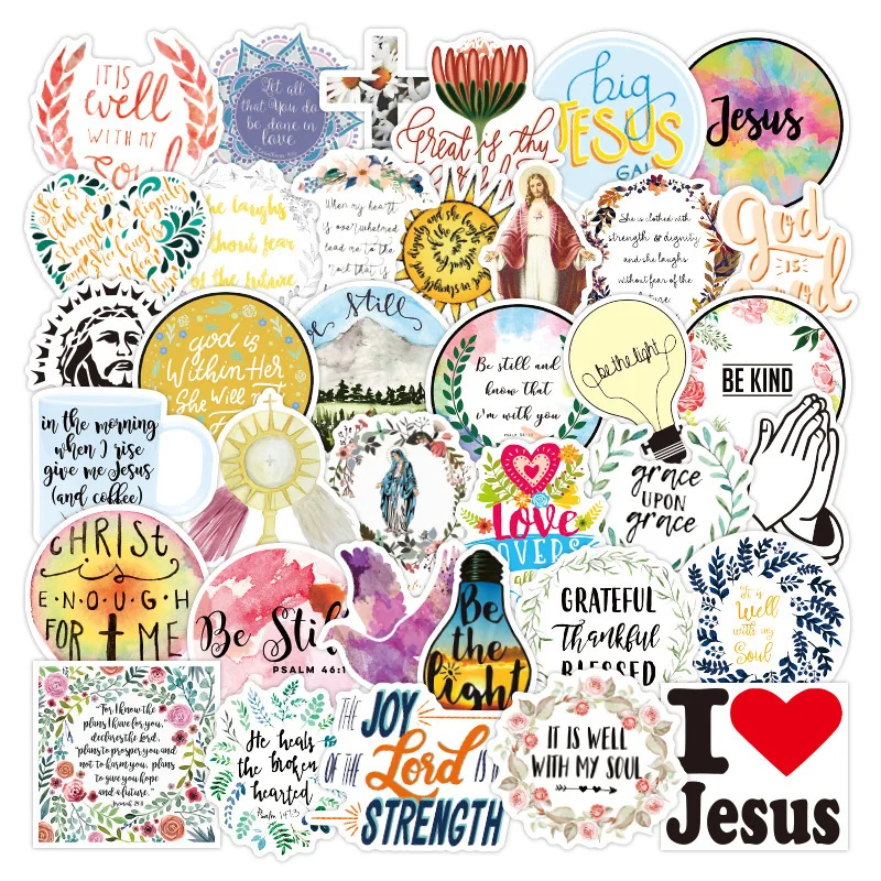 

10/50pcs Jesus Christians Believe In Famous Sayings Word Stickers for Styling Motorcycle Phone Laptop Case Children TOY Sticker
