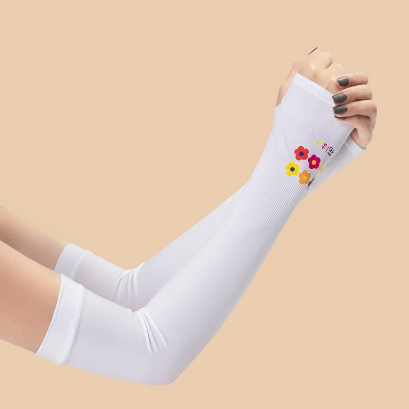 

White Arm Cuff Ice Silk Arm Covers Drive Hand Sleeve Sun Protection Arm Sleeve Avocado Flowers Print Outdoor Cotton Arm Sleeves