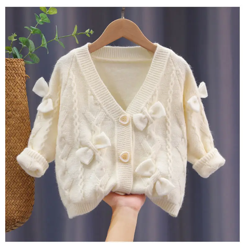 

Вязаный свитер для девочек, кардиган, новинка на весну и осень, Детский свитер с длинным рукавом, куртка, свитеры для больших детей в Корейск...