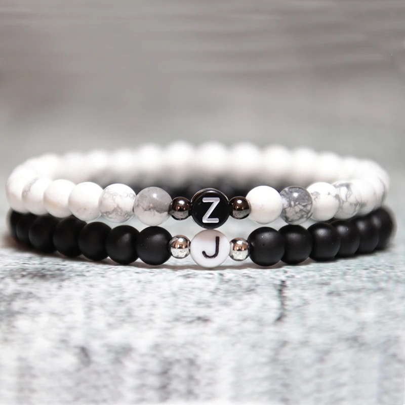 Мужские и женские браслеты Noter черные белые из натурального камня с надписью