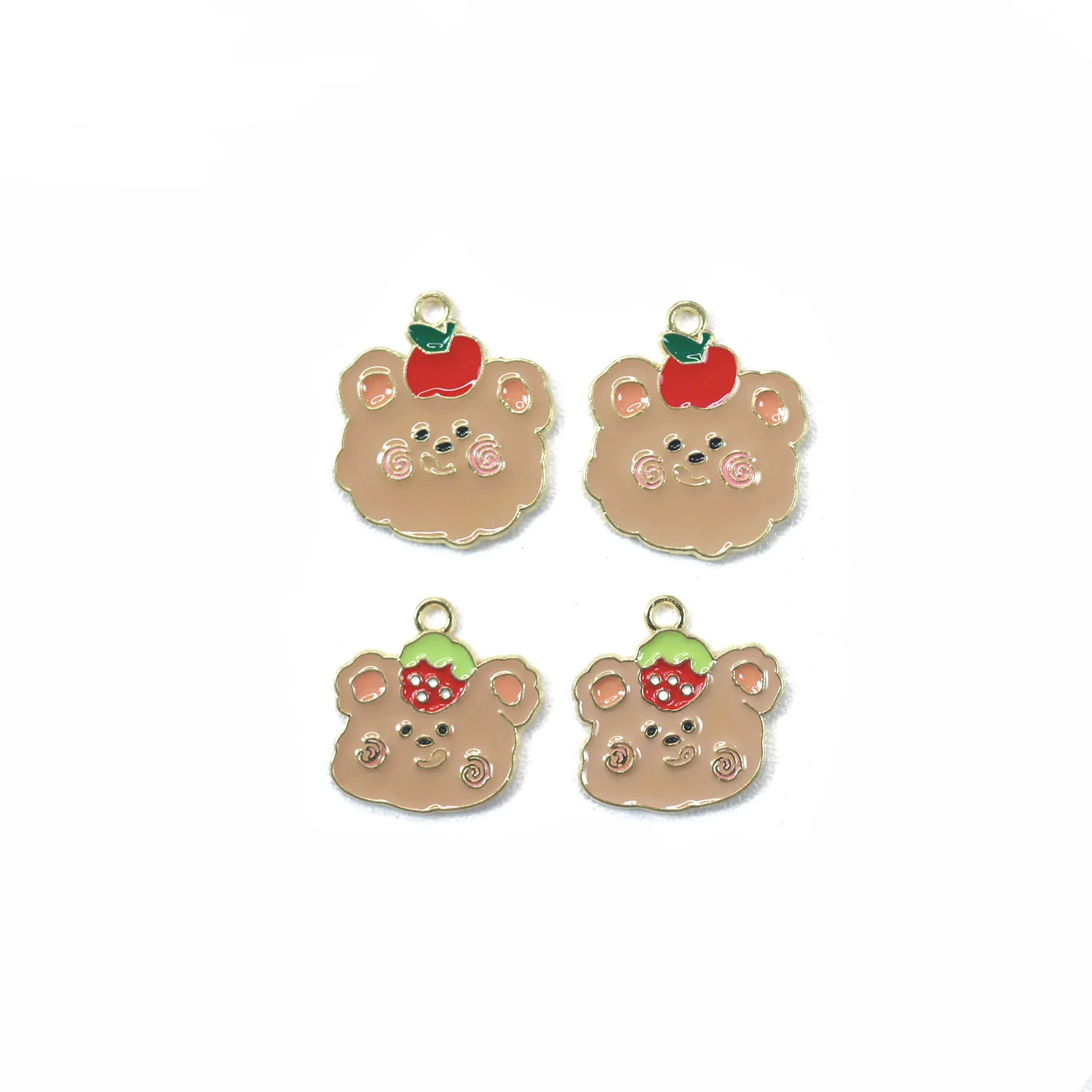 

10Pcs Cartoon AnimalStrawberry bear Apple bear Enamel Charms Beads For Jewelry Making Diy Pendant Neacklace Bracelet Accessaries