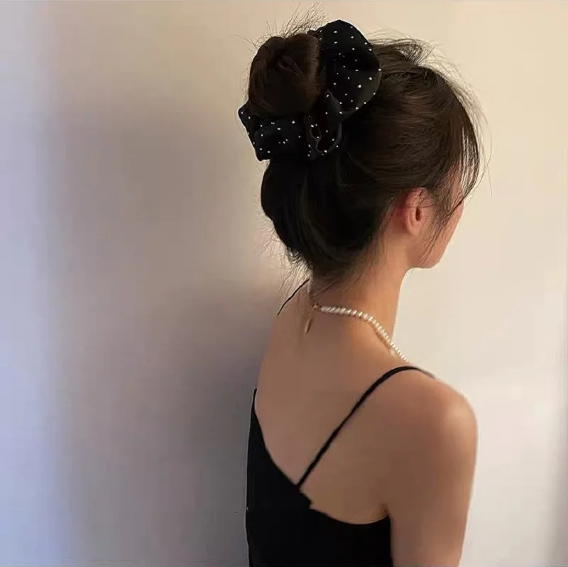 

Женская шелковая резинка для хвоста, эластичная повязка на голову в горошек ручной работы, аксессуар для волос, однотонная атласная шелкова...