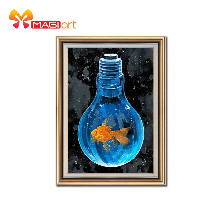 Cross stitch kits Embroidery needlework sets 11CT water soluble canvas patterns 14CT goldfish in the bulb-NCMA001 |
