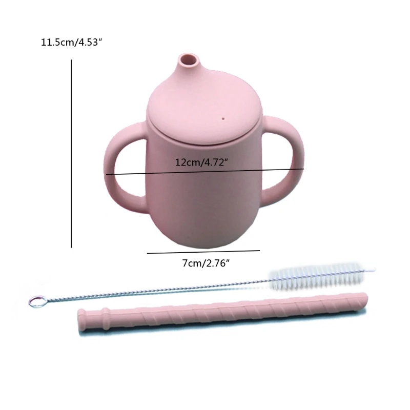 

3 Pcs/Set Baby Food Grade Silicone Feeding Sippy Cup Double Handle Drinking Straw Cups Toddler Infants Learning Drinkware R9JD