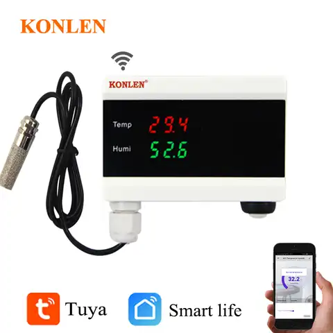 KONLEN WIFI Tuya умный датчик температуры и влажности термометр гигрометр детектор домашний цифровой дисплей Android App оповещение