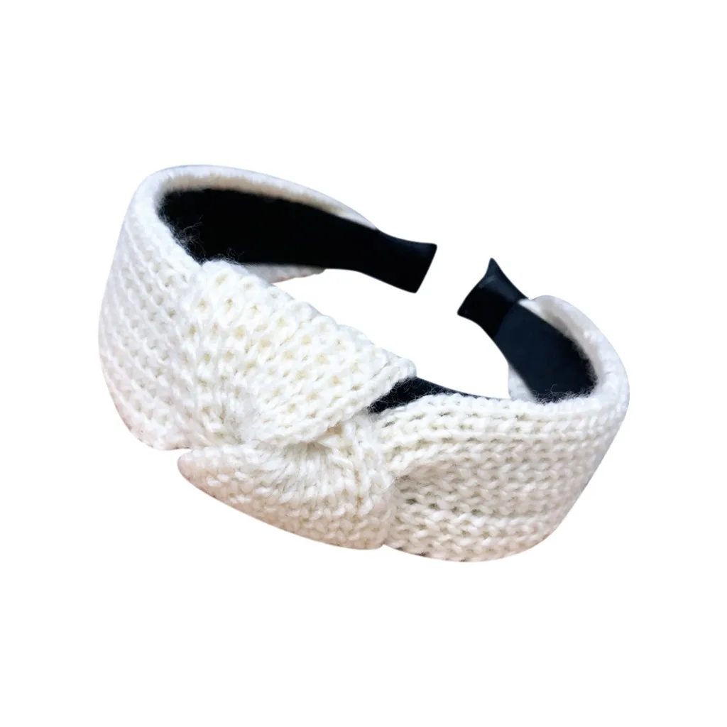 Ободок для волос Однотонный женский простой вязаный обруч с бантом милый модный