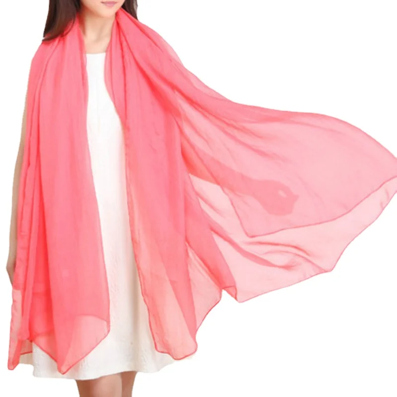 

Solid Silk Summer Sunscreen Scarf Chiffon Pure Color Long Super Large Decorate Shawl Beautiful Beach Towel