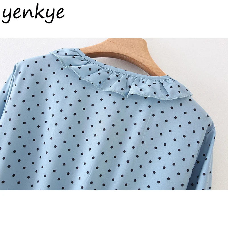 

Autumn Dress 2019 Women Sweet Ruffle Vintage Polka Dot Dress Lady Long Sleeve V Neck Casual Loose Chiffon Dress Short vestidos