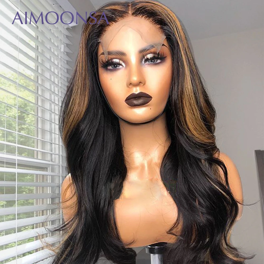 

Ombre Color 13*6 Lace Front Human Hair Wigs Brazilian Remy Hair 1b/27 150% Density Pre-Plucked Wig With Baby Hair Bleached Knots