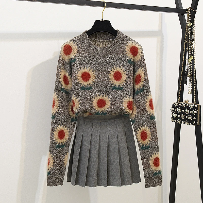 New Autumn Winter Sun Flower Sweater Womens Casual O-Neck Long Sleeve Fashion Pullover Tops Female Korean Cute jumpers 2021 | Женская