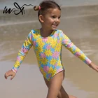 Слитный купальник с цветочным принтом In-X, детский купальник для девочек с открытой спиной, женский милый Монокини, спортивный купальный костюм, пляжная одежда для детей