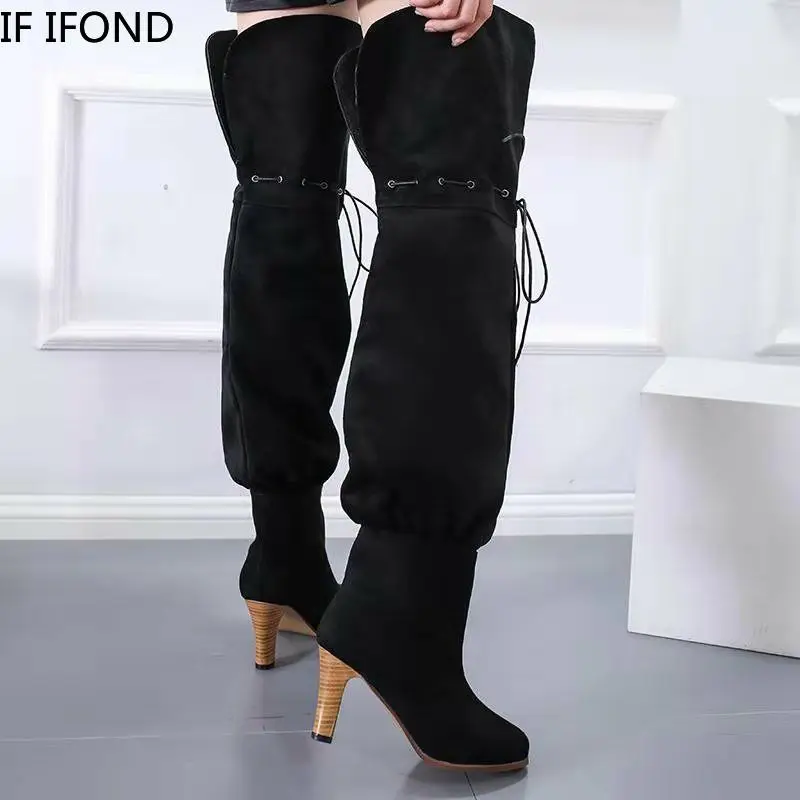 IF IFOND 2020 модные женские сапоги выше колена в уличном стиле на шнуровке