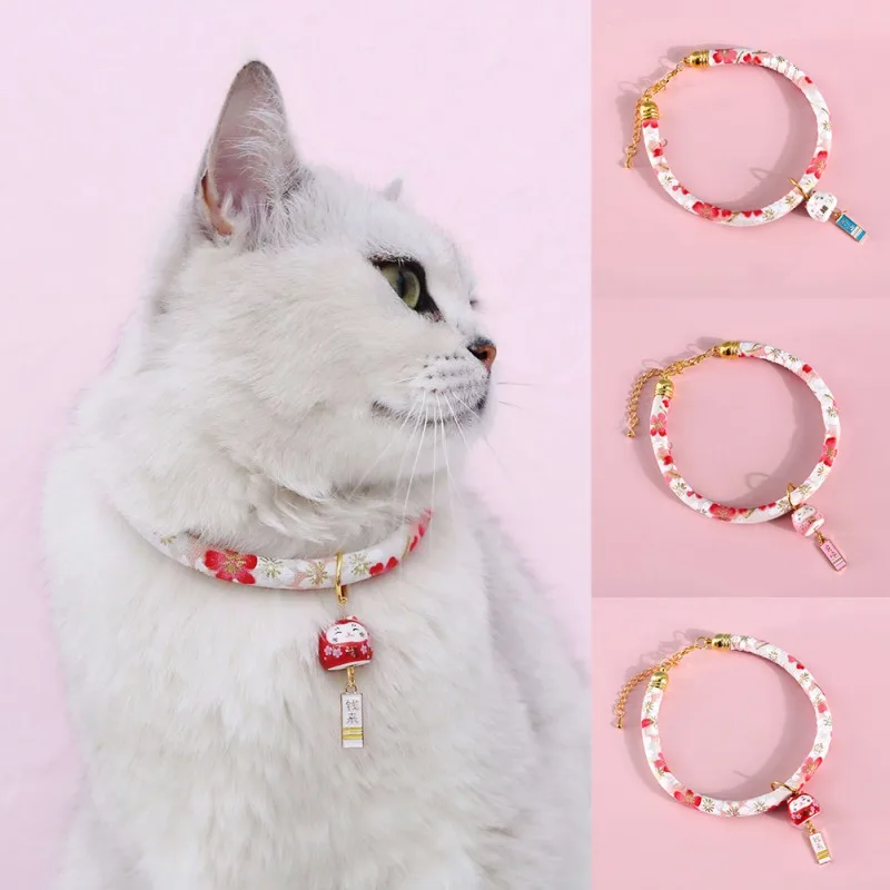 

Japanese Style Cat Collar With Bell Adjustable Buckle Necklace For Small Medium Dogs Cats Fashion Puppy Accessories Pet Supplies