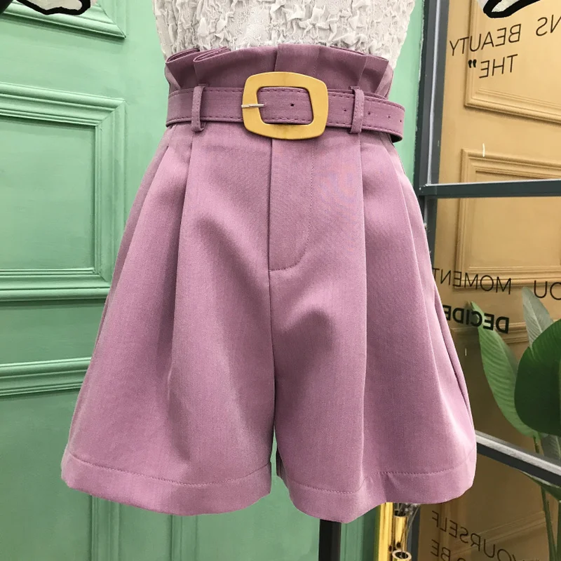 

Shorts Women Chic Sashes Ulzzang Elegant White High-waisted Fashion Summer Mujer Short Loose All-match Vintage Womens Clothing