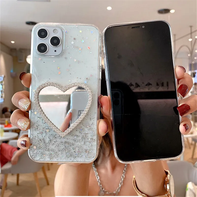 glitter star mirror phone cases for iphone 11 soft clear cover for iphone 12 pro mini 6 6s 7 8 plus x xs max xr coque fundas free global shipping