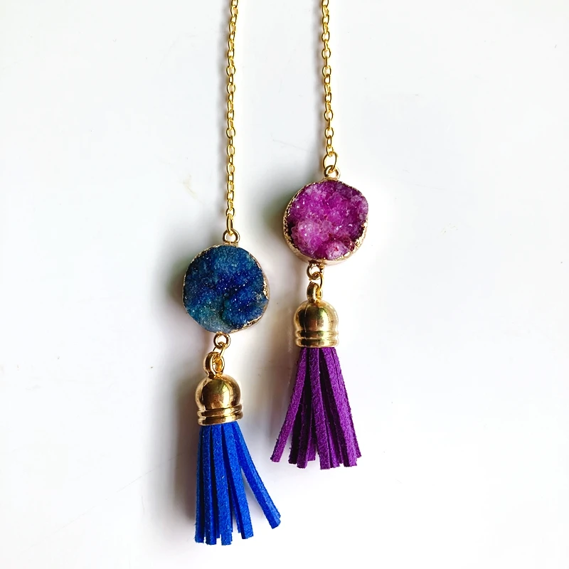 

Druzy Car Hanging Pendant Ornament Blue and Pink Drusy Tassels Car Interial Rear End Mirror Deocartion