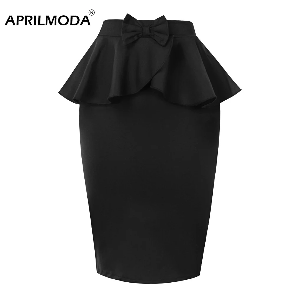 Весенняя офисная короткая юбка с баской больших размеров Офисная Женская