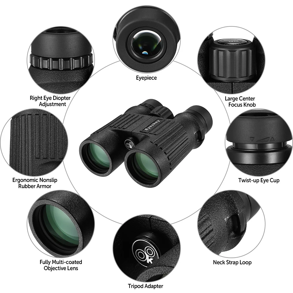 Eyeskey 8x42 BaK4 Prism Binoculars Waterproof Fogproof Binoculars Telescope Travel Scope for Outdoor Hunting Camping Hiking