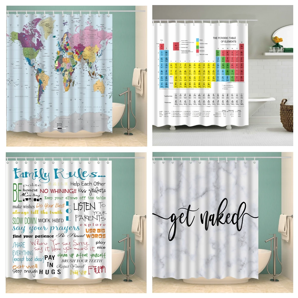 

World Map Shower Curtain Waterproof For Bathroom Bath Curtains 180*200 cm 3D Blackout Shower curtain with hooks cortina