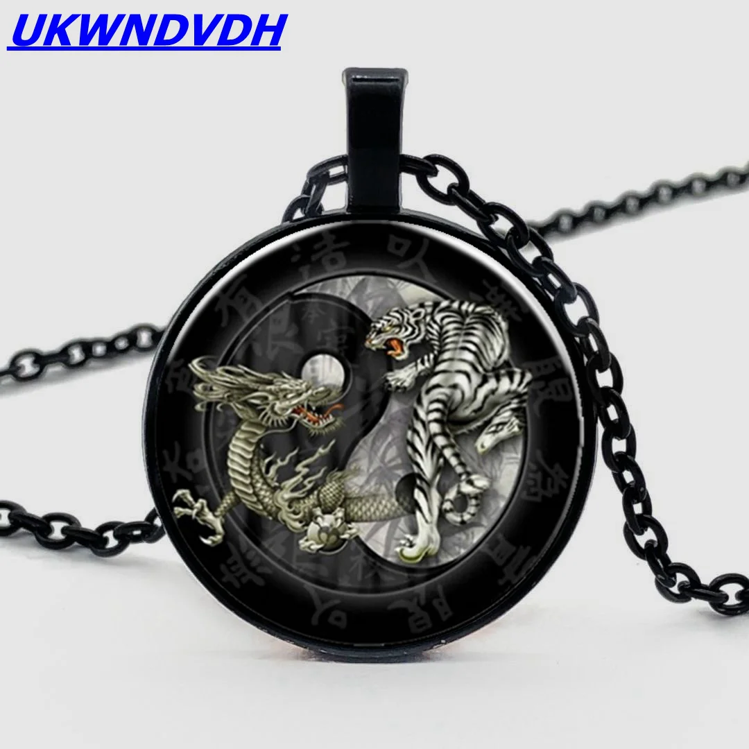 

Dragon-Tiger Grey Yin-Yang Taiji Necklace Glass Hanging Fashion Necklace