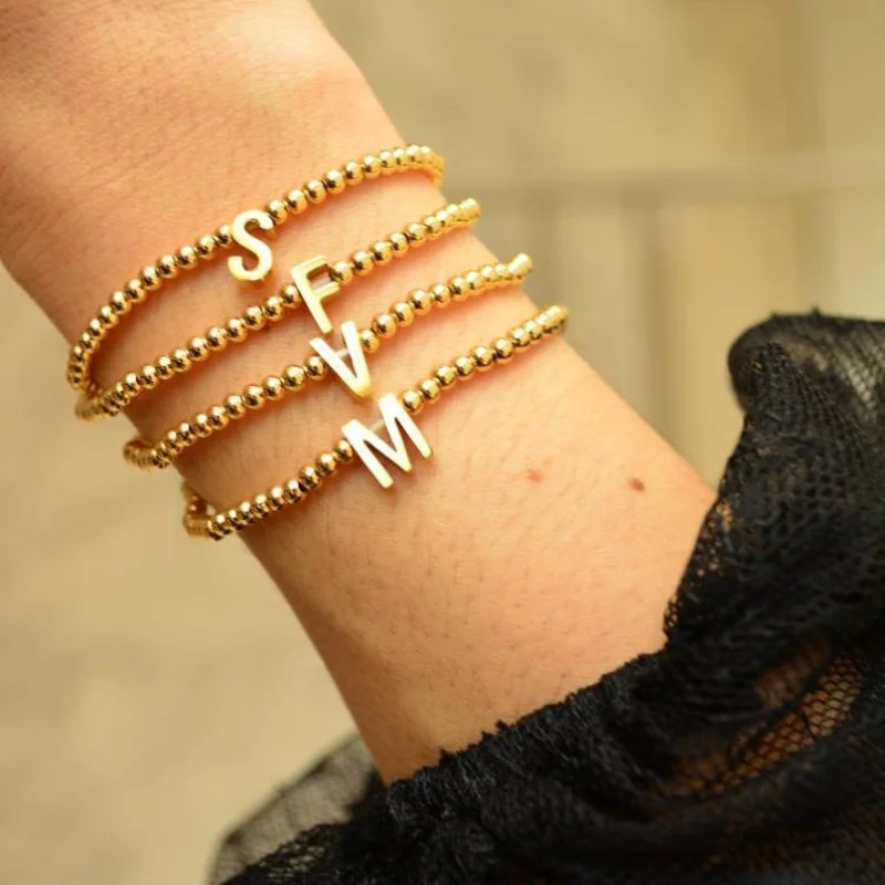 

Initial Bracelet Personalized Gold Bead Bracelet Letter Bead Bracelet Name Bead Bracelet Monogram Bracelet 18k Gold Filled Beads