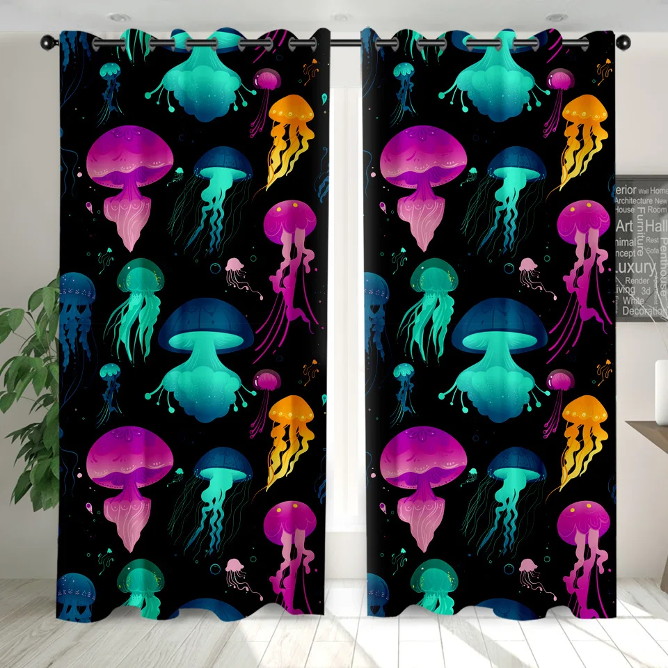 Мягкие шторы с Медузой и рыбками затемняющие для гостиной спальни декоративные