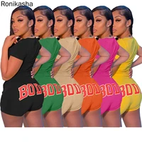 ronikasha summer clothes women casual letter print body short o neck sleeve streetwear jogging suit sportswear two piece sets