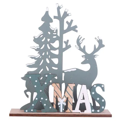 

2021 New Year Natural Xmas Elk Wood Craft Christmas Tree Ornament Noel Christmas Decoration for Home Wooden Pendant Navidad Gift