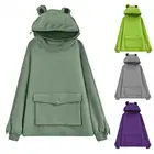 Пуловер в форме лягушки, толстовка с большими карманами, Осень-зима, Женский свитшот с капюшоном, верхняя одежда, винтажная уличная одежда оверсайз