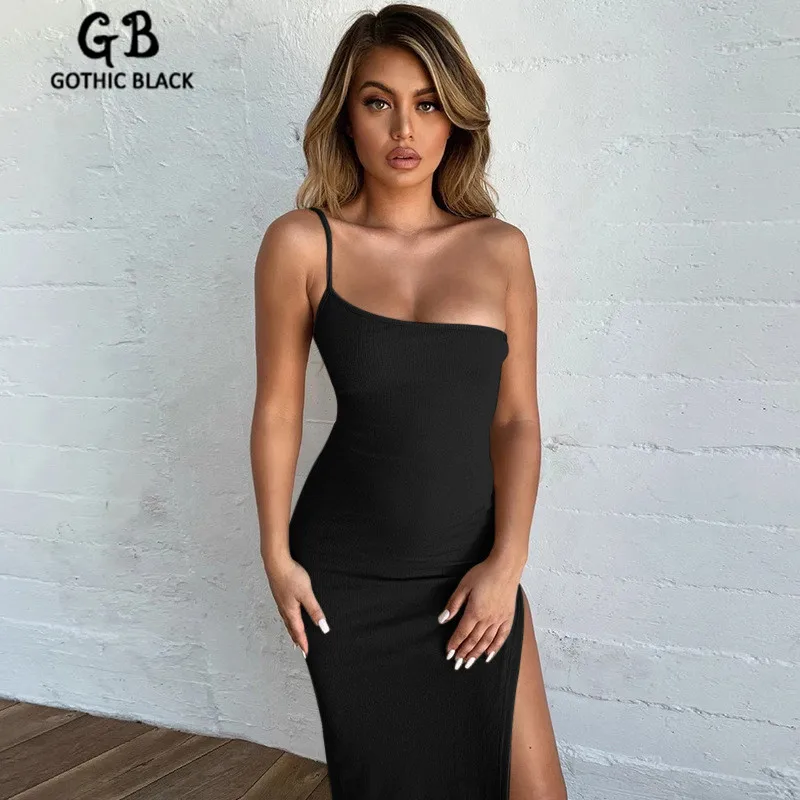 Женское платье на бретельках Gothblack однотонное облегающее одно плечо без рукавов