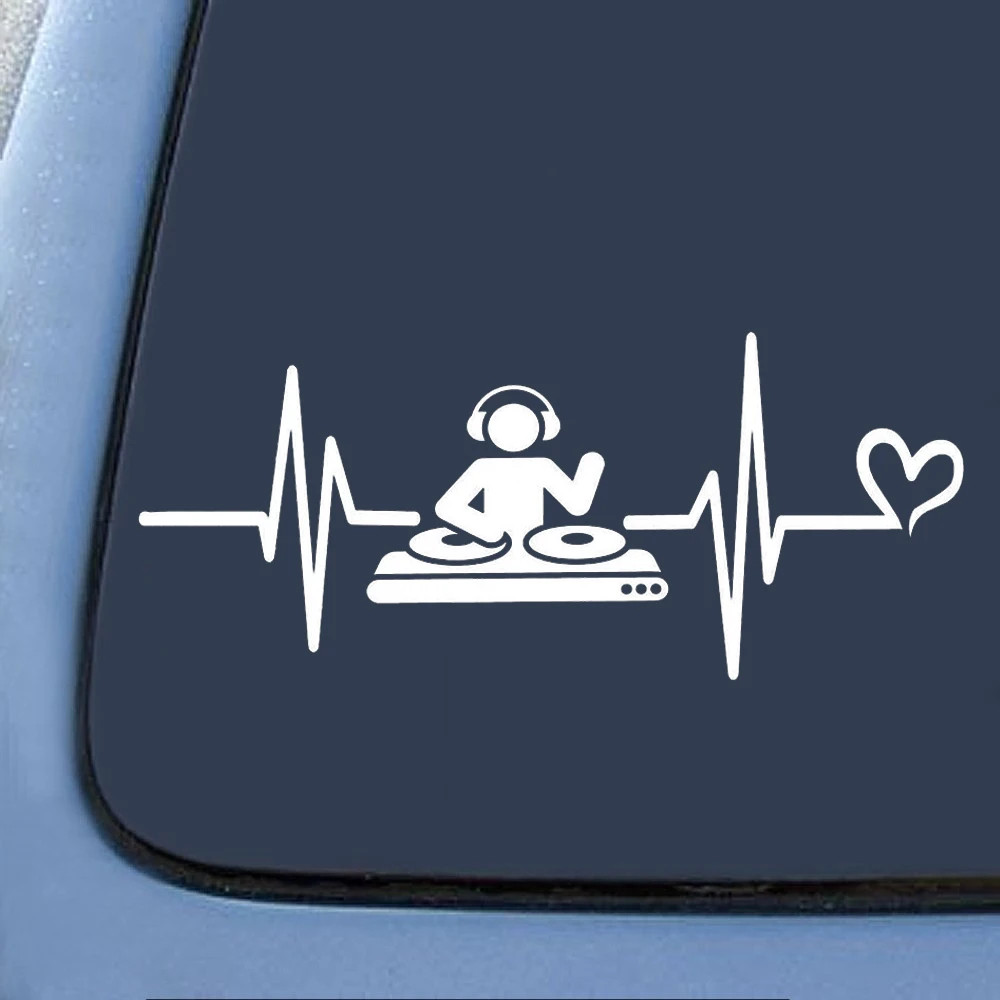 

DJ DJing Bar Music Lover Heartbeat Liveline Earphone Car Sticker Trunk Decal Waterproof Black/silver