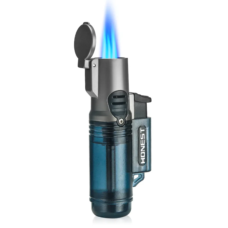 

Transparent Three-straight Powerful Three-torch Turbo Lighter Outdoor Portable Smoking Set Blue Flame Cigar Inflatable Butane