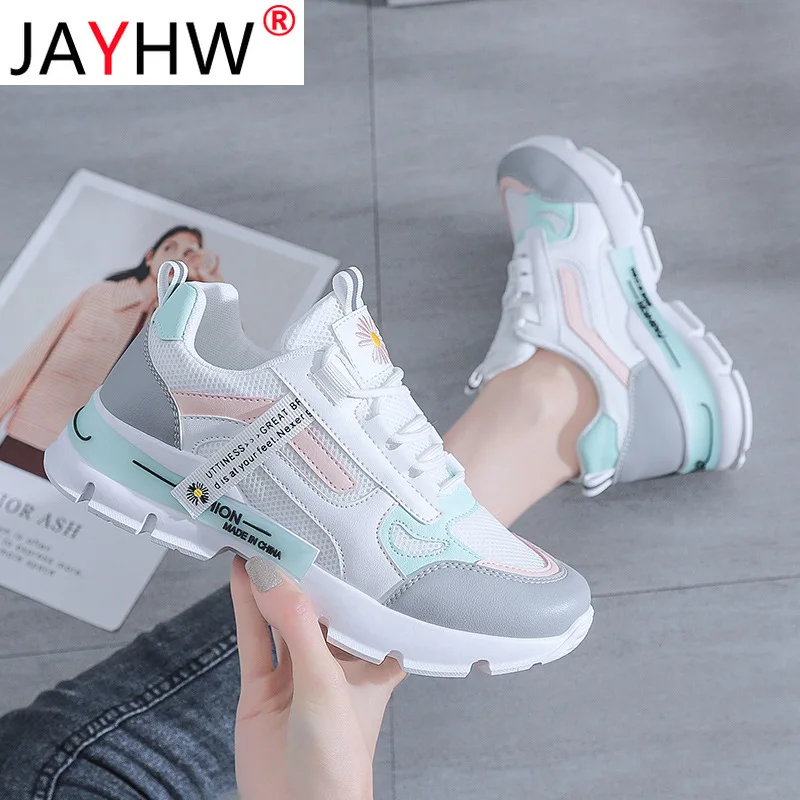 

JAYHW Trendy Korean Platform Walking Shoes Women Thick Bottom Breathable Mesh Sneakers Mixed Colors Slip On Woman Casual Shoes