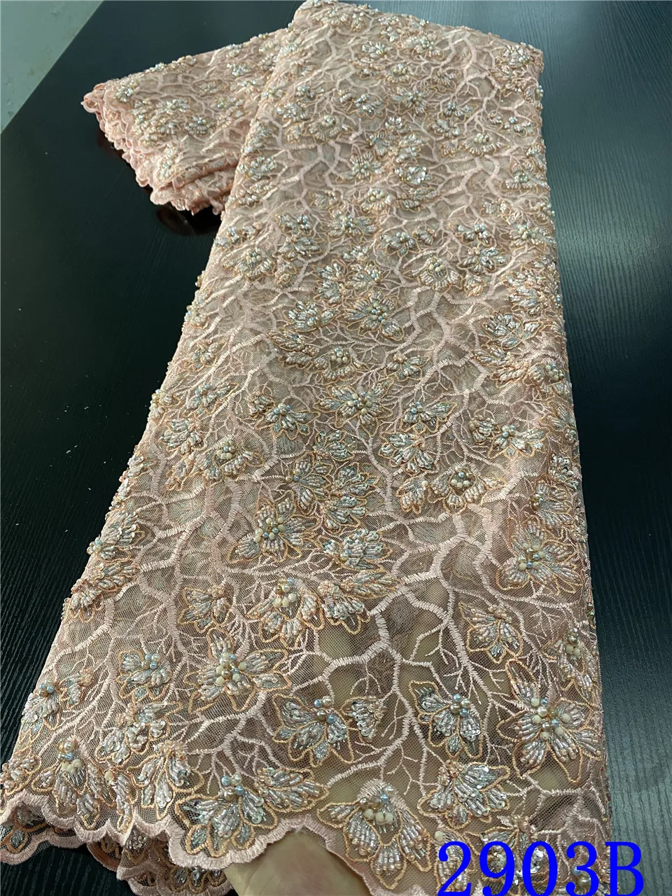 

Hot Sale Handmade Beads Lace Fabric African Lace Fabric for Wedding Dress Tulle Lace French Nigeria Luxury Beaded Lace APW2903B