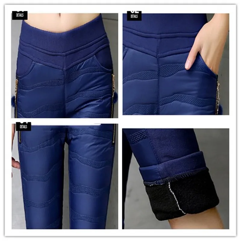 

Winter Women Down Cotton Pants Plus Size Warm Trousers Casual Thickening Slim Leggings Outwear High Waist Black Female Pants