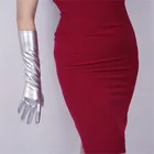 40 см, лакированная кожа, серебряные перчатки, длинный участок, искусственная кожа, теплые, яркая кожа, зеркальные, металлические, блестящие, женские