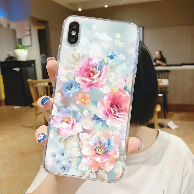 

Beautiful flower pink Phone Case Transparent for iPhone 6 7 8 11 12 s mini pro X XS XR MAX Plus