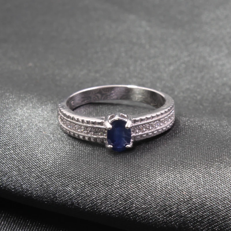 Классическое серебро сапфировое обручальное кольцо пробы для женщин 0 5 Ct 4 Х6 мм
